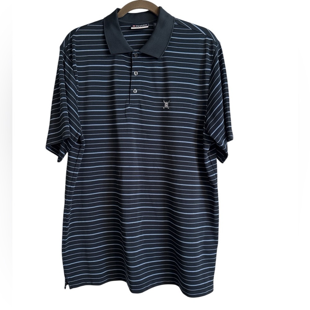 Chaps golf stay-dry size L  navy with lighter blue stripes golf shirt